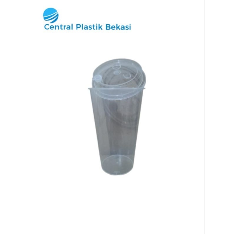 Cup Gelas PP Injection Bening 14oz / 16oz / 22oz LID dan Stopper / Isi 25 PC