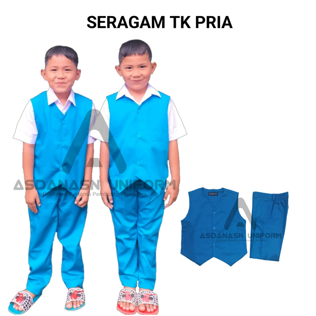 BAJU SERAGAM TK BIRU ROMPI DAN CELANA PRIA PAUD
