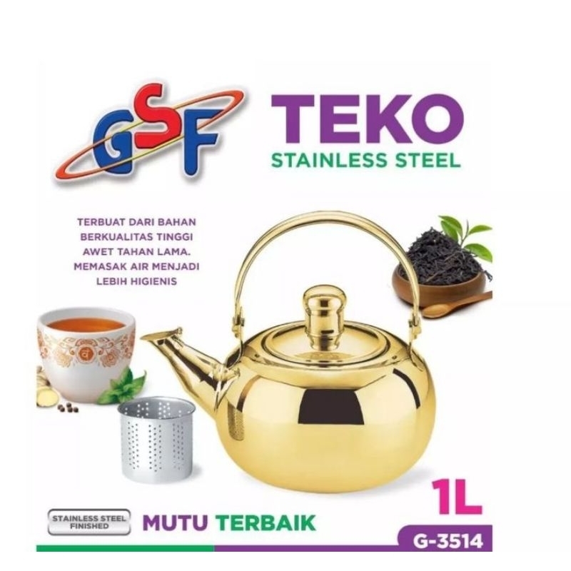 Teko Stainless Steel emas+filter saringan teh