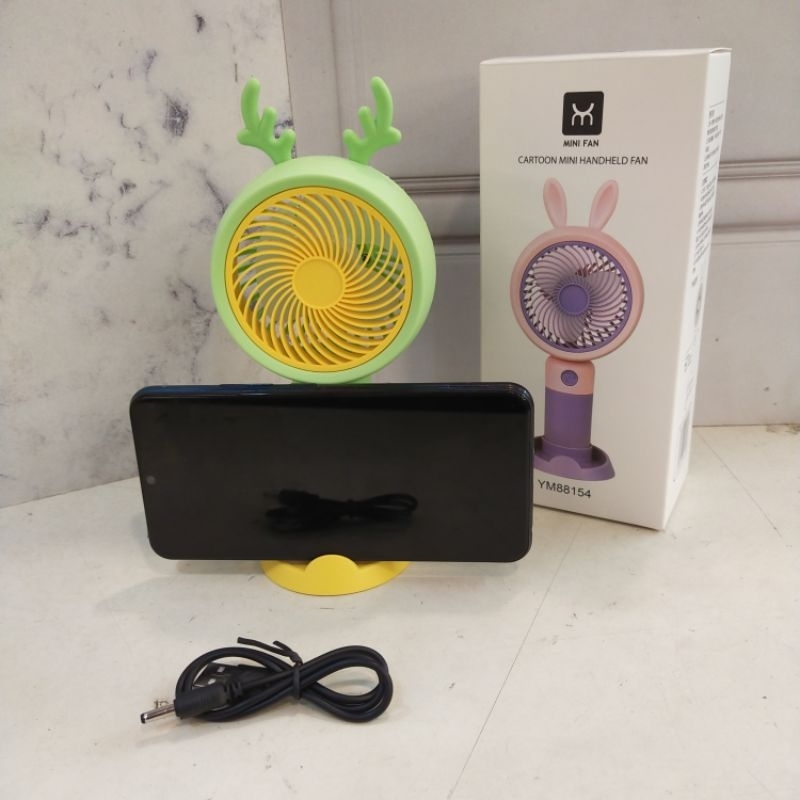 Kipas Mini fan Motif Tanduk Rusa dan Kuping Kelinci ada tatakan Untuk Hp //  Free Kabel USB