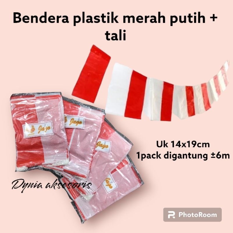 Bendera plastik merah putih tali ± 6 meter bendera pajangan agustus umbul-umbul agustusan termurah