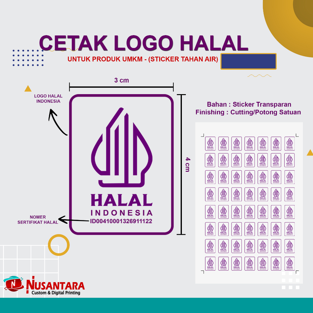 

CETAK STICKER LABEL HALAL 3 x 4 cm - STICKER TRANPARAN TAHAN AIR - A3