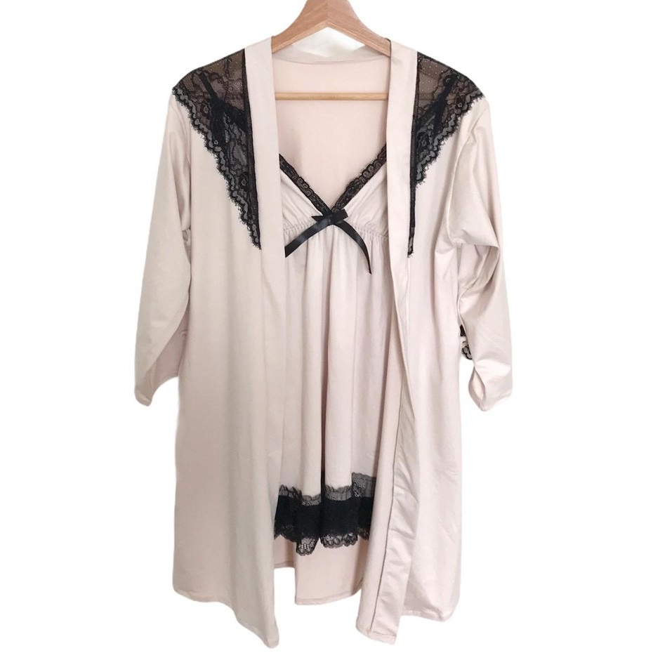 WAINOT BEIGE BENITA KIMONO TIDUR DRESS DAN BELT SPANDEKS SUTRA HALUS LEMBUT ADEM DIGUNAKAN PREMIUM Q