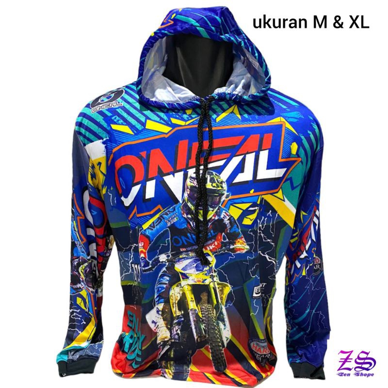 JERSEY MOTOCROSS BAJU TRAIL FULL PRINTING LENGAN PANJANG KUPLUK/TOPI DEWASA UKURAN M DAN XL