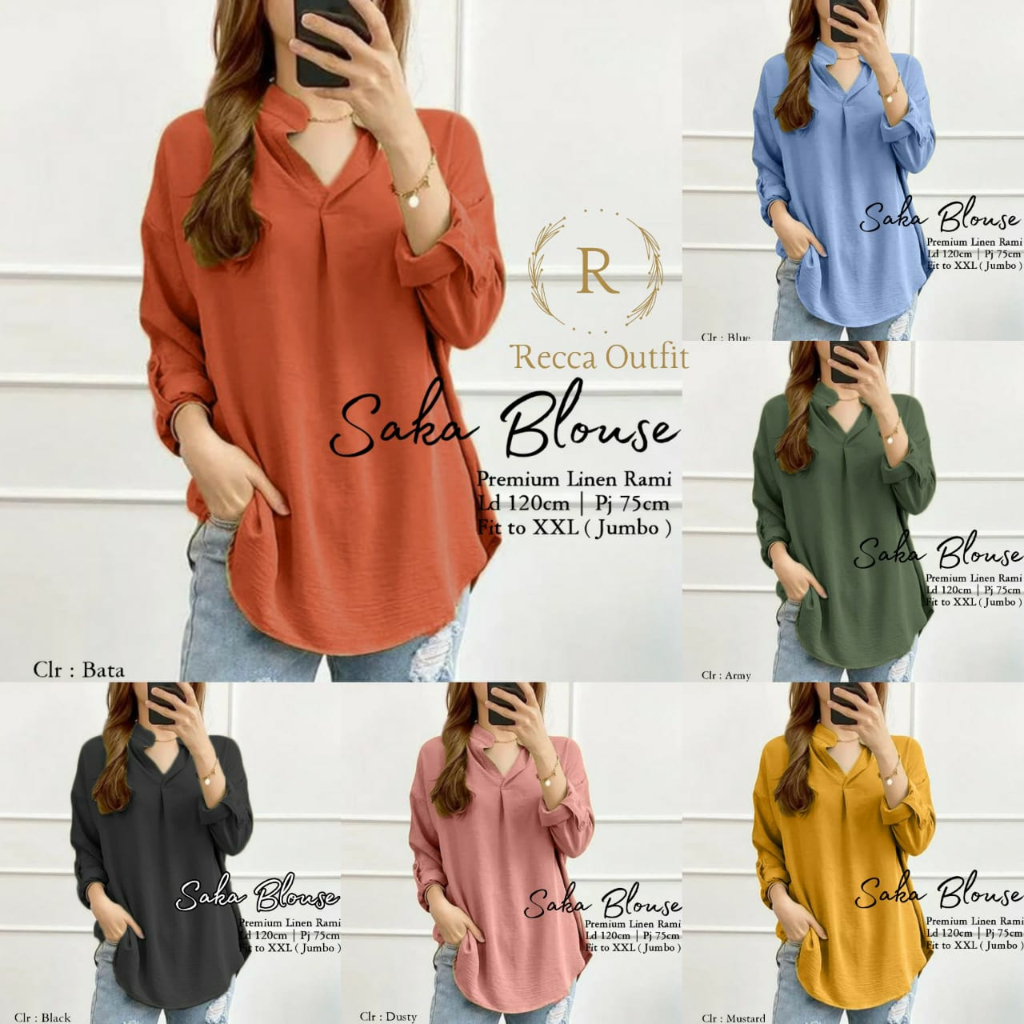 Baju Atasan Blouse Wanita Polos Jumbo LD 120 Saka Top Bahan Premium Linen Rami