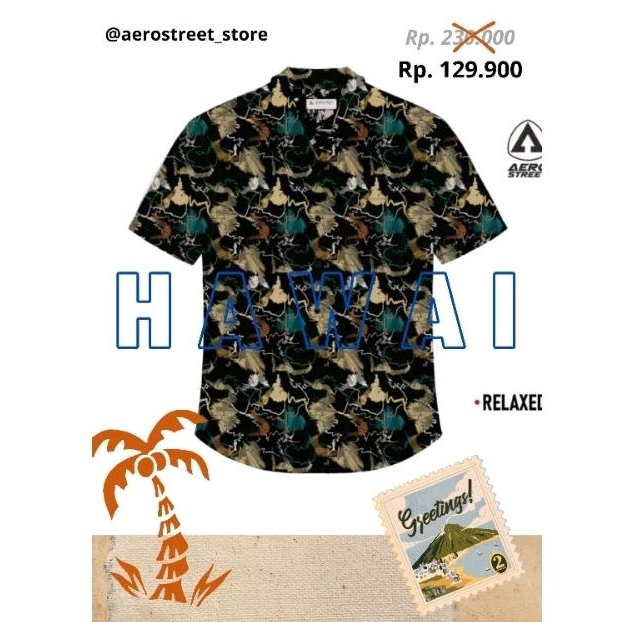 Kemeja Pria Relaxed Fit Motif Hawai Original Aerostreet ~ Kemeja Lengan Pendek Pria Wanita Motif Haw