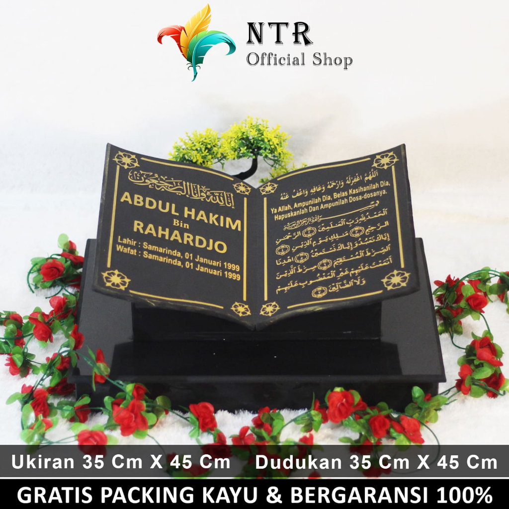 Kepala Batu Nisan Model Bentuk Buku Alquran Dan Dudukan Maesan Makam Nissan Kijing Full Set Granit Hitam Putih Lengkap Marmer Keramik Kuburan Anak Bayi Asli Islam Kristen FG 35 X 45 / 35 X 45