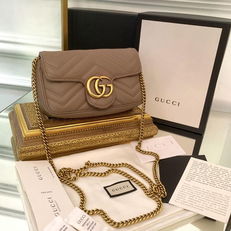 Gucci Super Mini GG Marmont Flap Bag Beige Nude