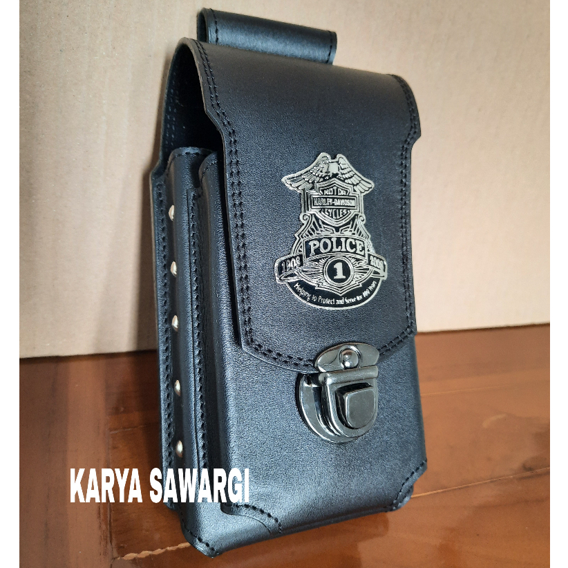 Dompet sarung hp logo harley police kulit sapi 100%