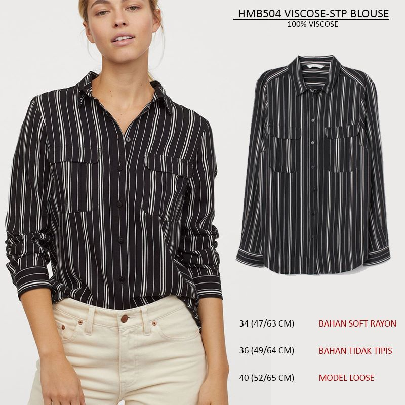 Atasan Blouse Wanita Lengan panjang (HMB504 VISCOSE/CHIFFON STP BLOUSE)