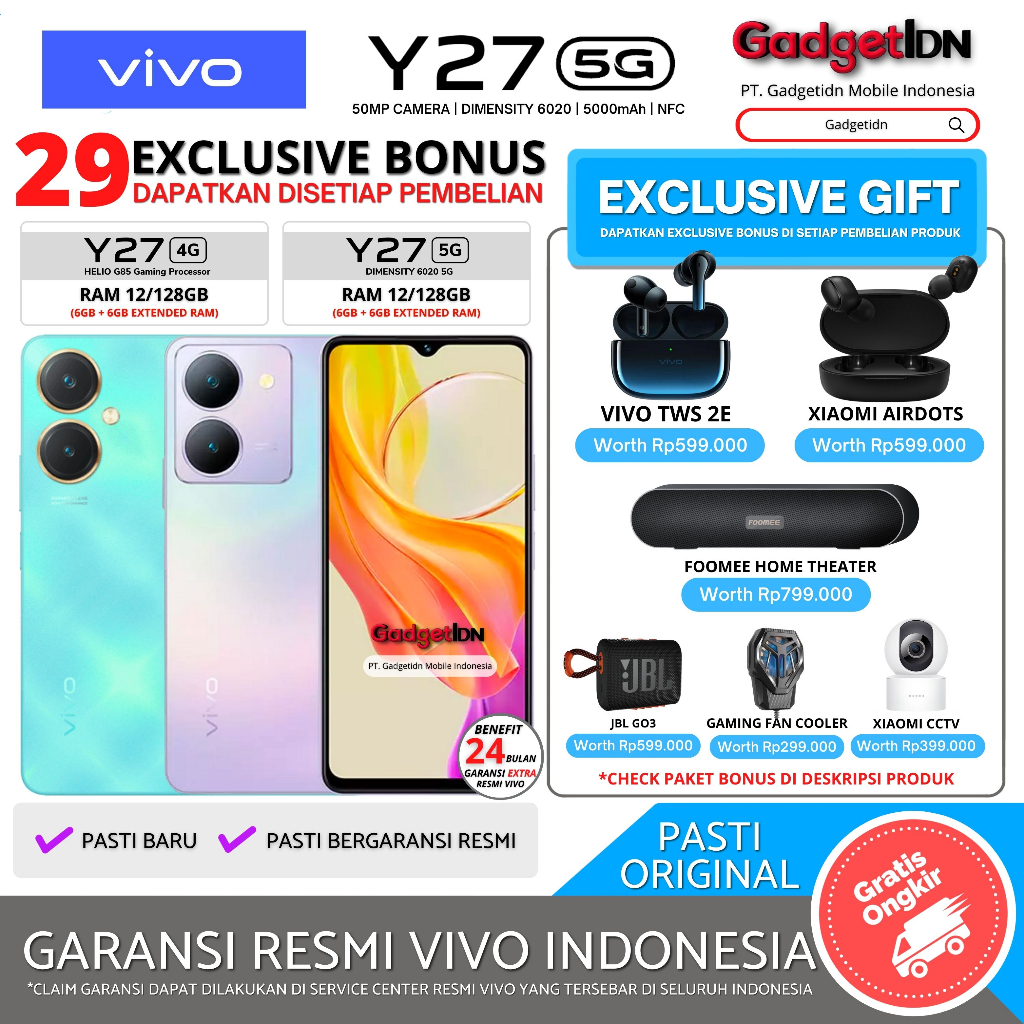 VIVO Y27 5G 12/128GB ( 6GB + 6GB Extended Ram ) Garansi Resmi Vivo