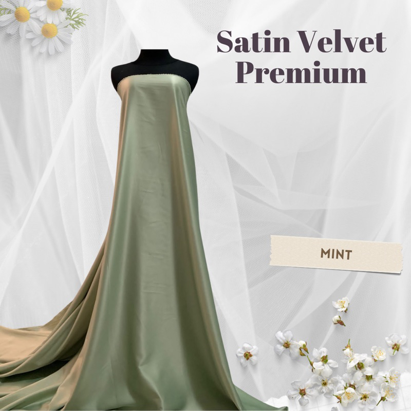 Kain Satin Silk Saten Inner Kebaya Furing Velvet Premium Polosan Warna Hijau Wardah Mint