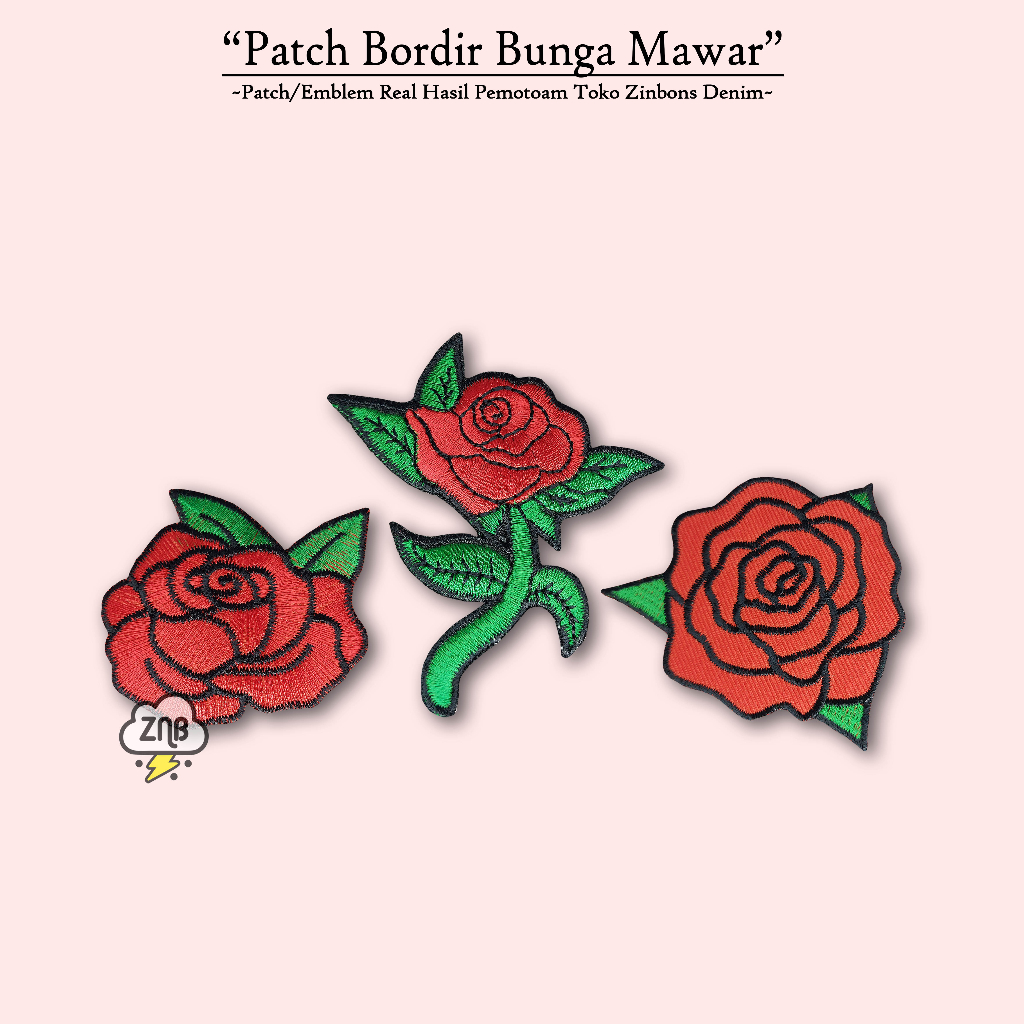 Patch bordir bunga mawar emblem bordir patch jahit aksesoris