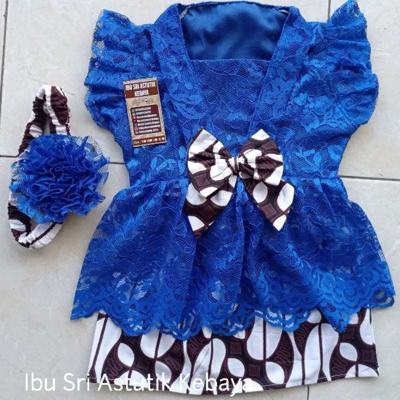 kebaya bayi perempuan 6-12bln warna biru elektrik rok putih