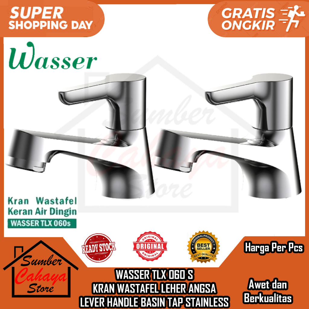 WASSER TLX 060 S KRAN PANCURAN WASTAFEL BATH UP BETAP CUCI PIRING MANCI STAINLESS KERAN DINDING AIR 