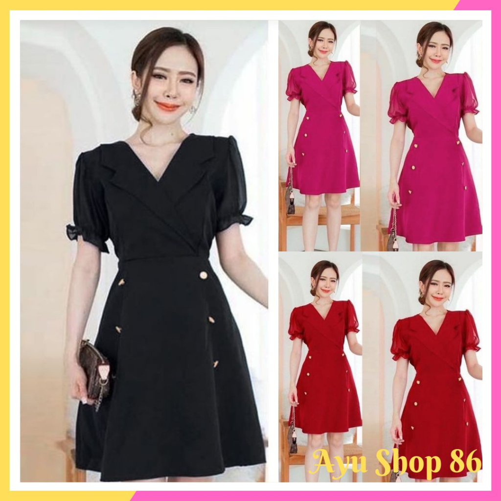 DRESS CAROLINE REAL PICK /DRESS NATAL / DRESS PESTA / DRESS WANITA / Baju Pesta Polos Wanita Midi Dr
