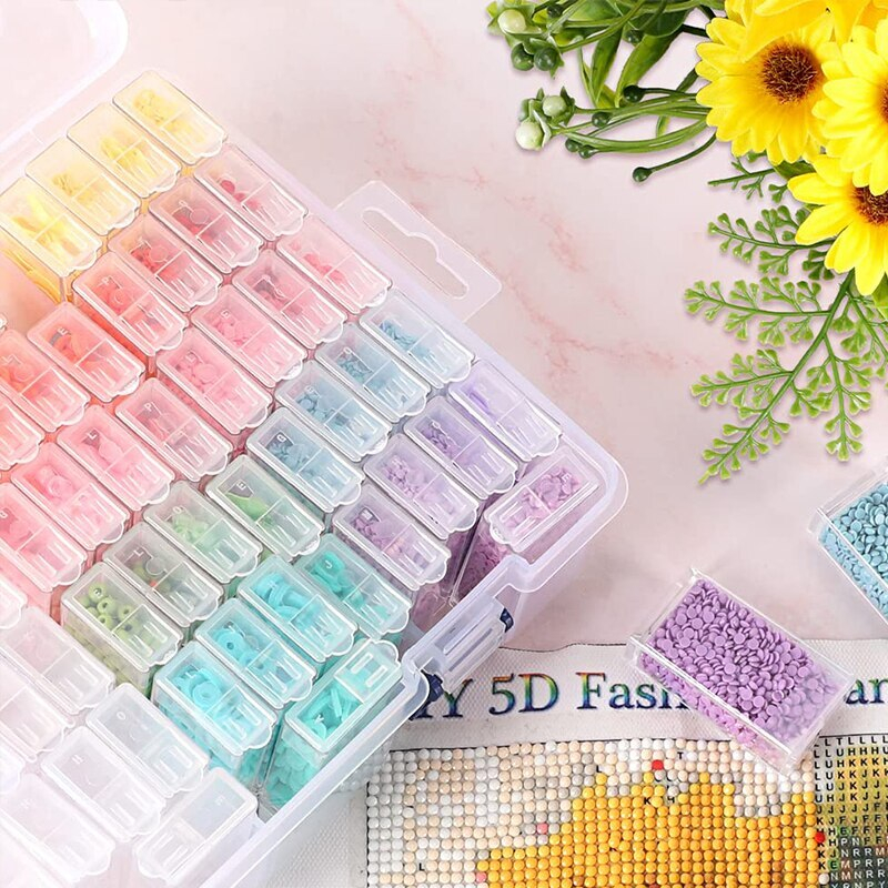 64 Grids Resin Rhinestone Beads Transparent Container Akrilik Diamond Painting Storage Box DIY