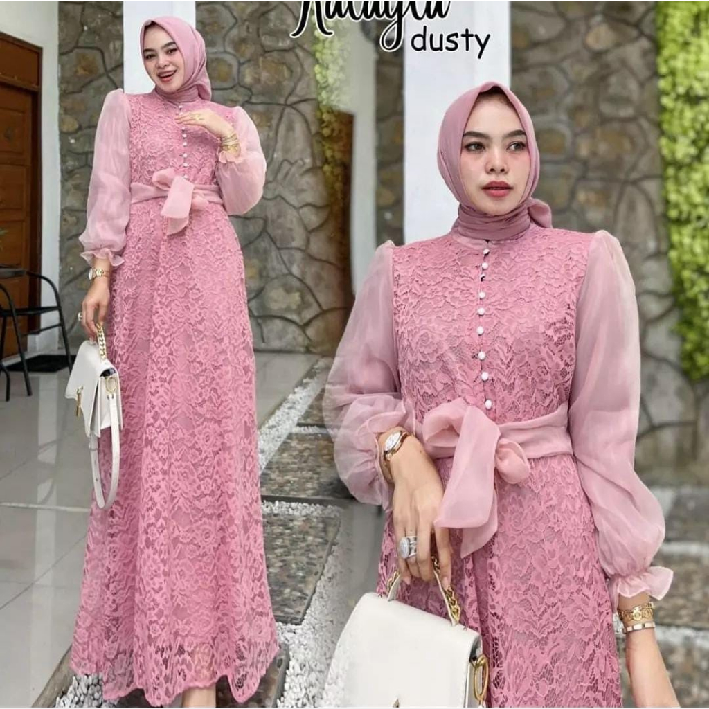 Gamis brukat kalayla dress / baju gamis pesta wanita terbaru / gamis kodanganan kekinian / gamis brukat tulang mix organza