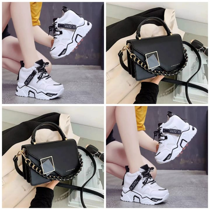 Promo paket set combo sepatu sneakers wanwo dan tas wanita falisca