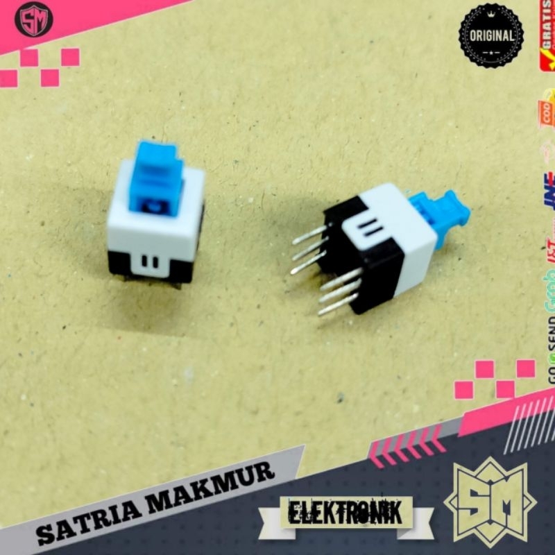 Saklar Tekan Push Button 8x8 6Pin DPDT Non-Locking Switch On