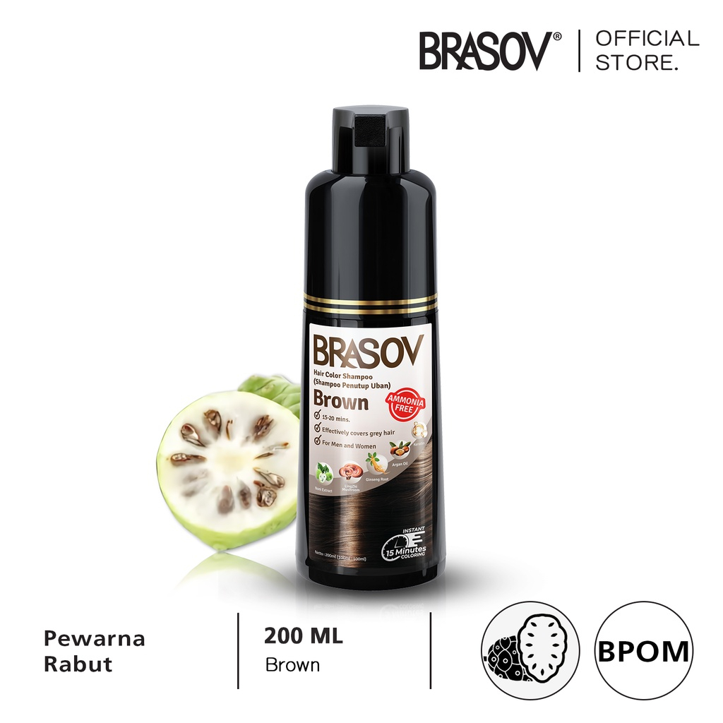 [200ML | BPOM] BRASOV Shampoo Pewarna Rambut 200 ML Ammonia Free Hair Color Shampoo Penutup Uban