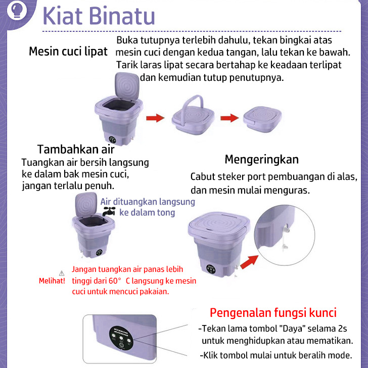 Mesin Cuci Mini Portable Tabung 8L Mesin Cuci Lipat Otomatis Mesin Laundry