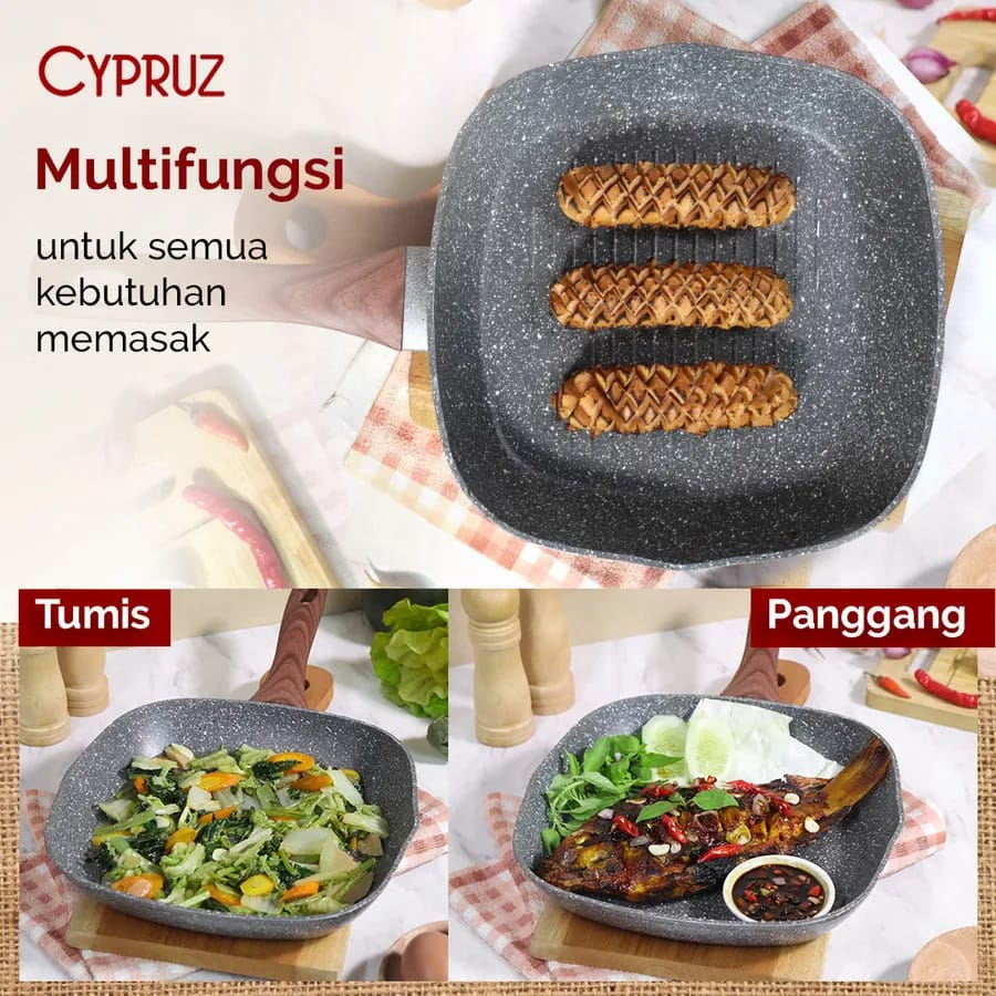 Cypruz Grill Pan Grey Marble Induksi Anti Lengket