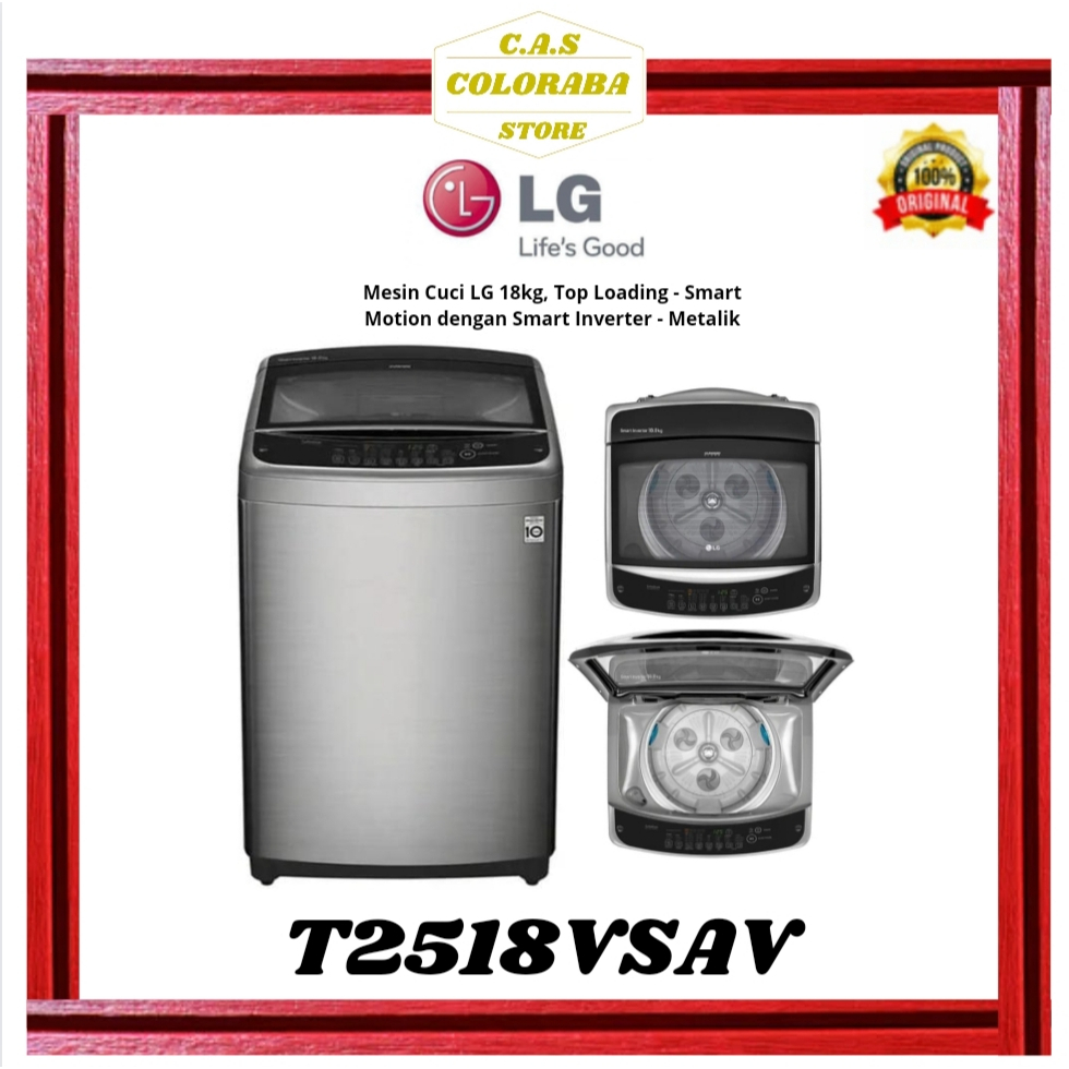 MESIN CUCI LG T2518VSAV MESIN CUCI TOP LOADING 18 KG INVERTER T2518 2518VSAV MESIN CUCI 1 TABUNG 18 