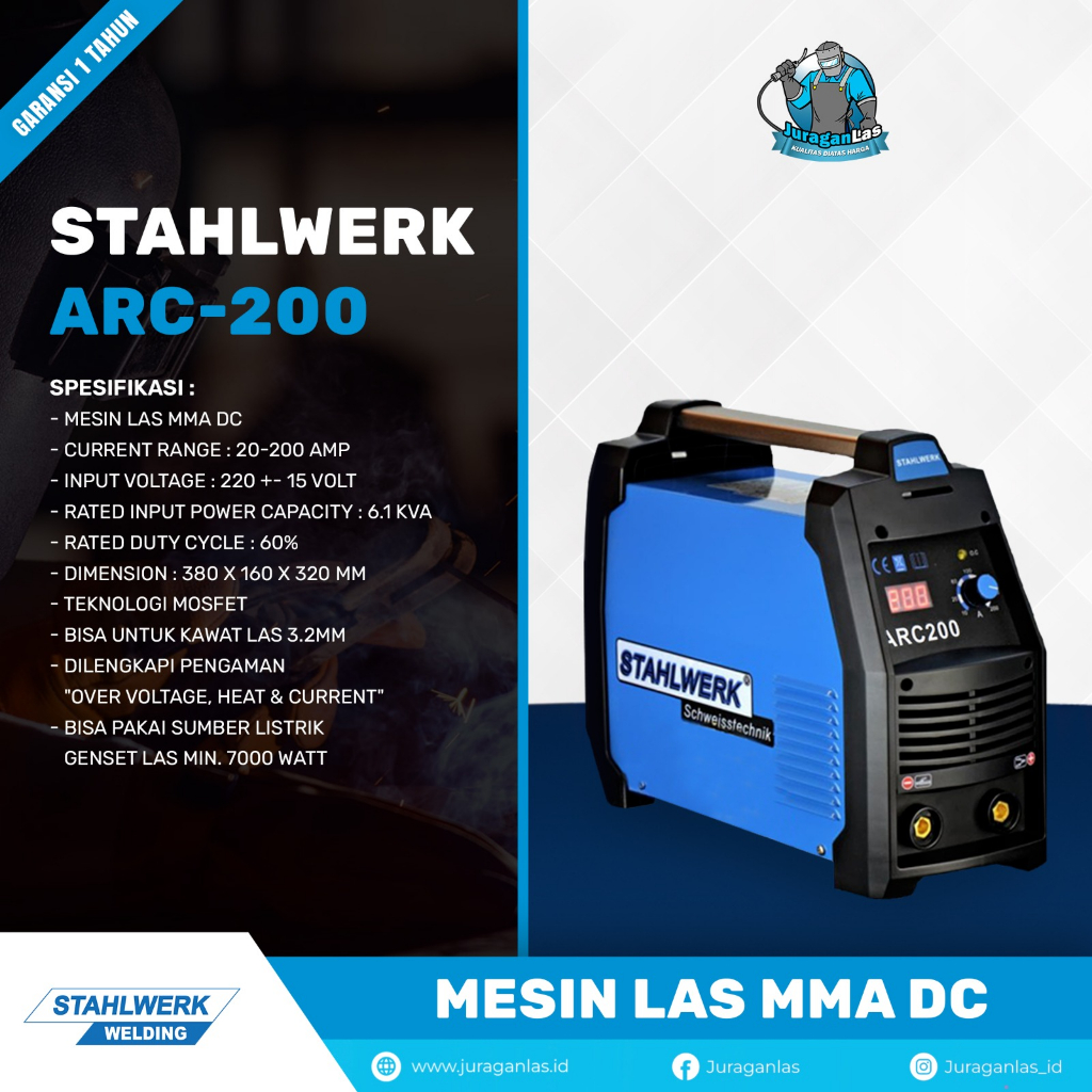 Mesin Las Stahlwerk Arc-200 Mosfet 20-200A