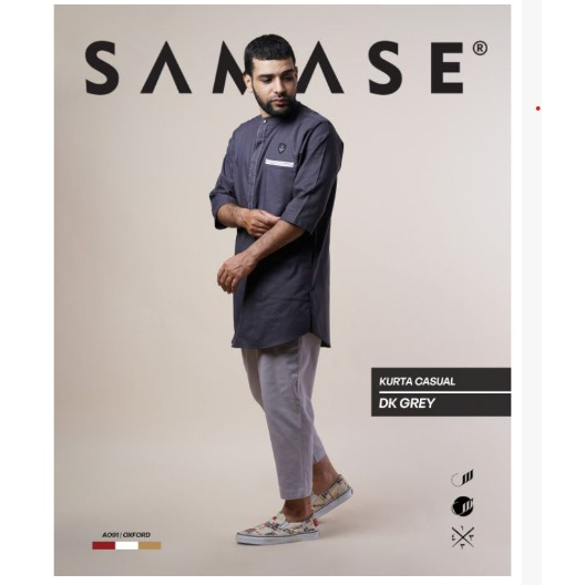 Promo Spesial Disc. 30% | Koko Pria Dewasa Samase Kurta Kasual | A091 DK Grey - Lengan ¾