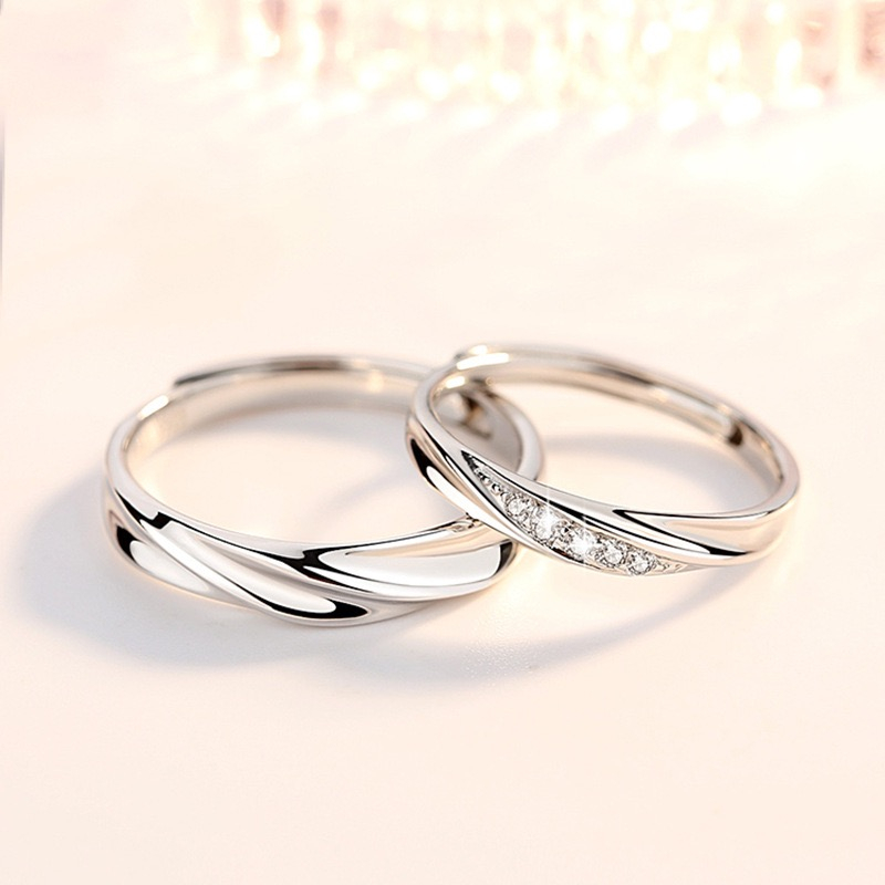 Teconi Cincin Couple Ring Adjustable Pasangan Pria Wanita Silver 925 Perak S925 CR01 - Garansi 6 Bul