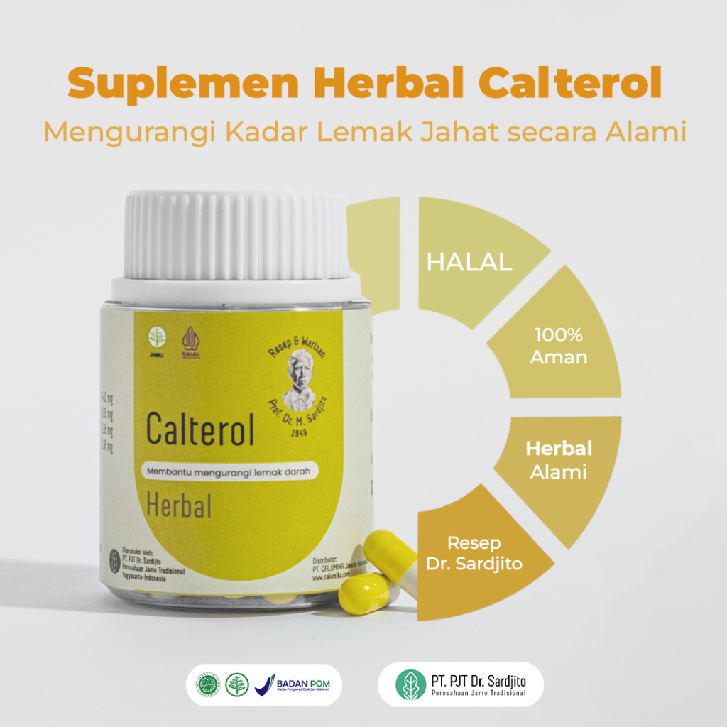 CALTEROL Obat Herbal Penurun Kolesterol, Trigliserida, dan LDL | Sertifikasi Halal dan BPOM