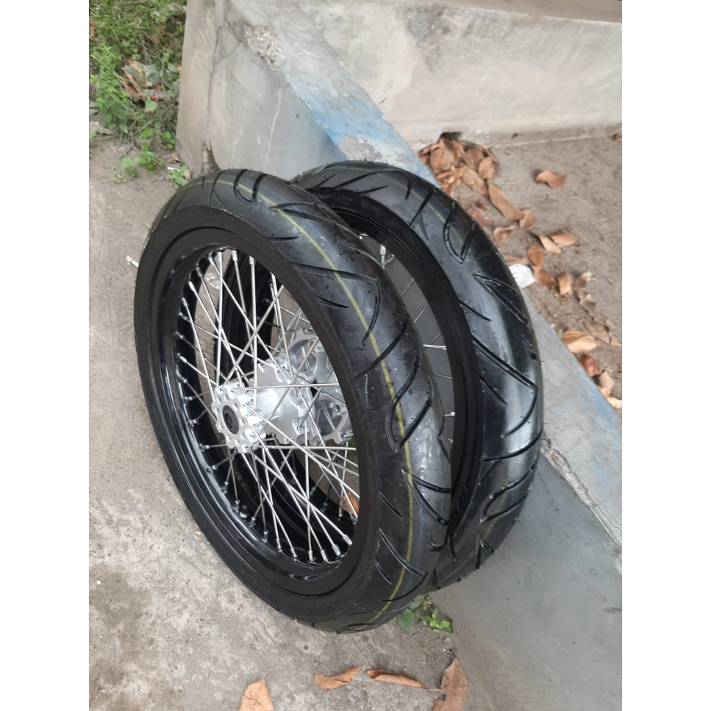 Paket Roda Semi Cacing CRF 150 L Wheelset Supermoto Herex Ring 17 Semi Cacing Ban Corsa Baru