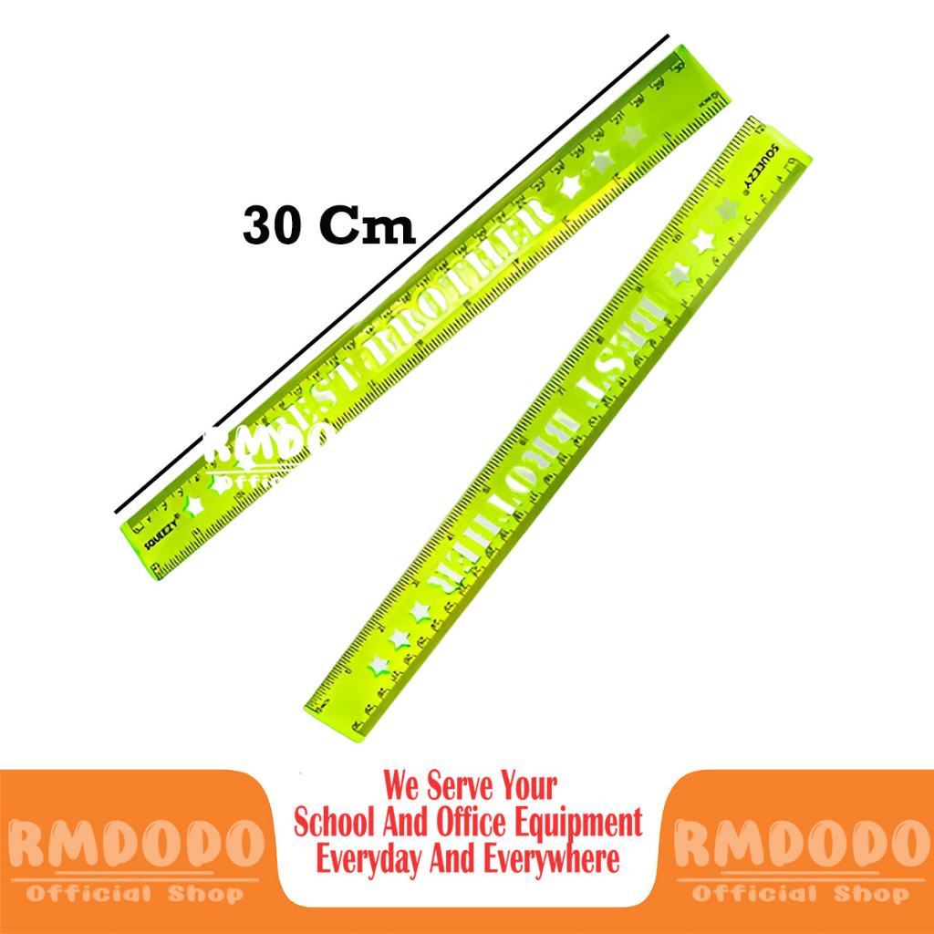 Rmdodo - Penggaris Warna Transparan 30 Cm Satuan [1 Pcs Penggaris] / Garisan Mika / Transparent Ruler RR-SQ665