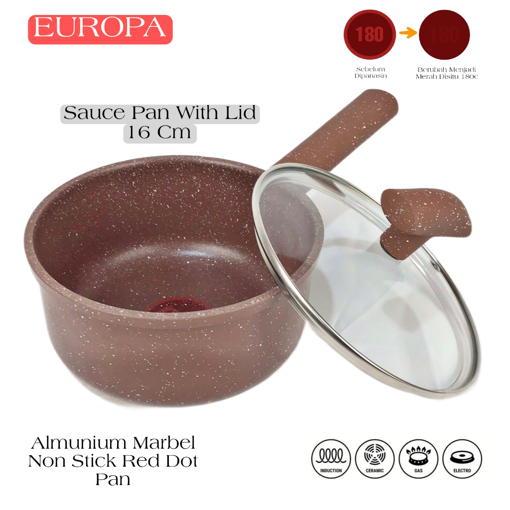 EUROPA SaucePan 16 Cm YSP-16 Coating Marble NonStick FryingPan Ret Dot