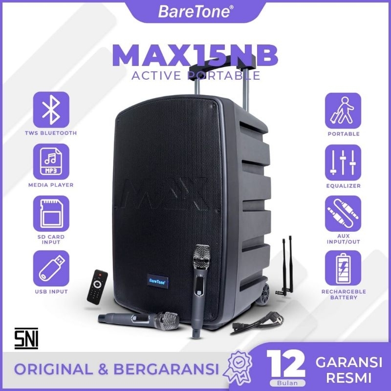 Speaker Portable Wireless Bluetooth Baretone MAX15NB 15 inch Original SNI