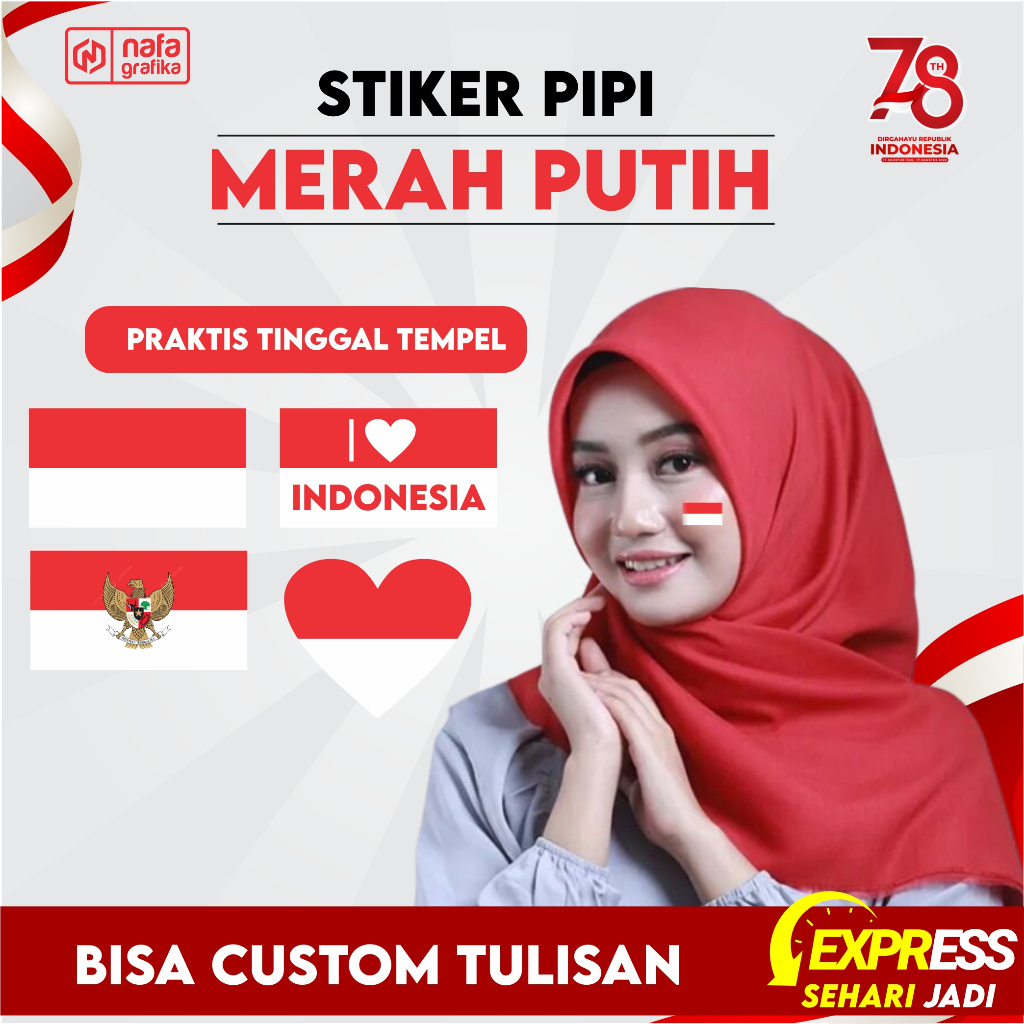 

(LANGSUNG JADI) Cetak Sticker Pipi HUT RI Bendera Merah Putih Stiker Kemerdekaan Indonesia Pancasila I Love