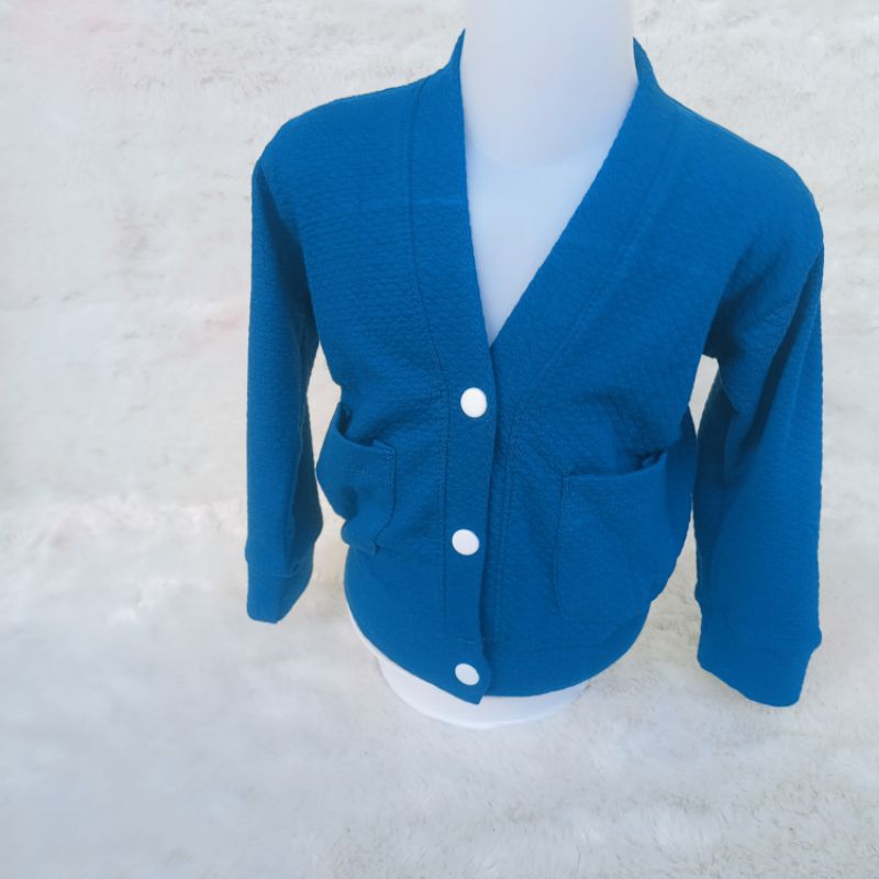 Cardigan Saku 1-4 Tahun Kardigan Anak Waffle knite Cardi Unisex Laki Laki Perempuan