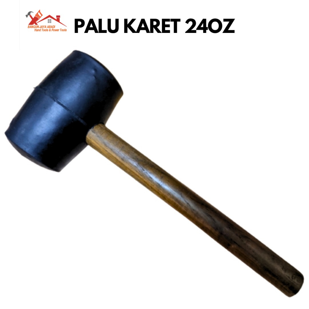 Palu Karet Hitam Elastis Gagang Kayu 24 Oz 500gram / Palu Lantai Keramik Granit Kaca Ukuran Besar 24