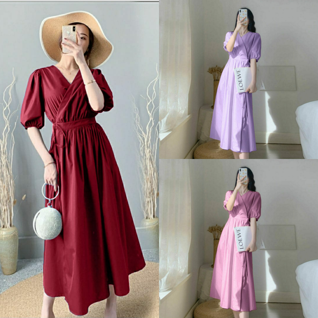 BJFashionWanita / Dress Fuji / Midi Dress / Dress Lengan Pendek / Dres lengan Pendek / Midi Dres / D