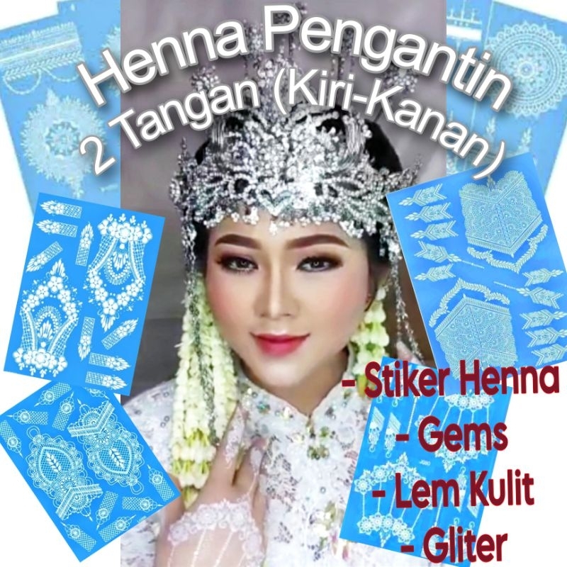 Stiker Henna Tempel (Stiker,Gems,Gliter,Lem) - Paket White Henna Instant - Henna Pengantin