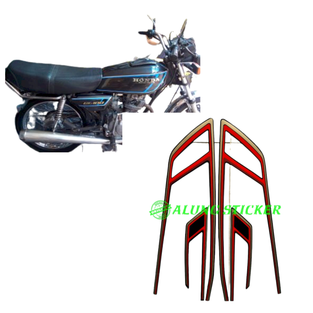 STIKER STRIPING LIS LES BODY MOTOR HONDA GL 100 TAHUN 1980 MERAH 1SET STANDAR