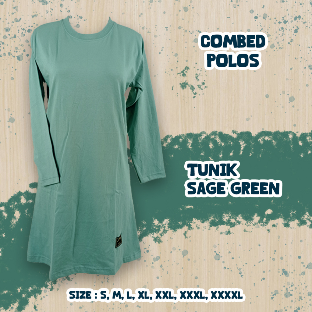 S-XXXL Kaos Polos Oblong Tunik Syari Muslimah/Seragam Olahraga/Santai Sage Green Jumbo S-XXXL