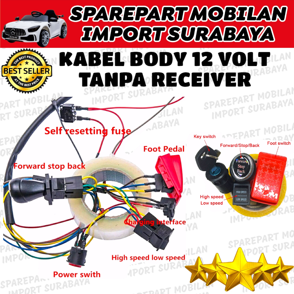 KABEL SET BODY MOBIL MOBILAN ANAK RC 6VOLT 12VOLT RECIVER MODUL TRANSMITTER REMOT KONTROL PMB PLIKO