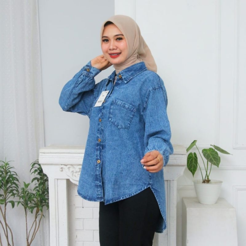 ATASAN ZARA JEANS OVERSIZE KEMEJA WANITA DENIM
