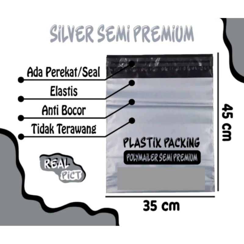 

Plastik Polymailer / Plastik Packing / Silver Semi Premium 35x45cm (10 pcs)