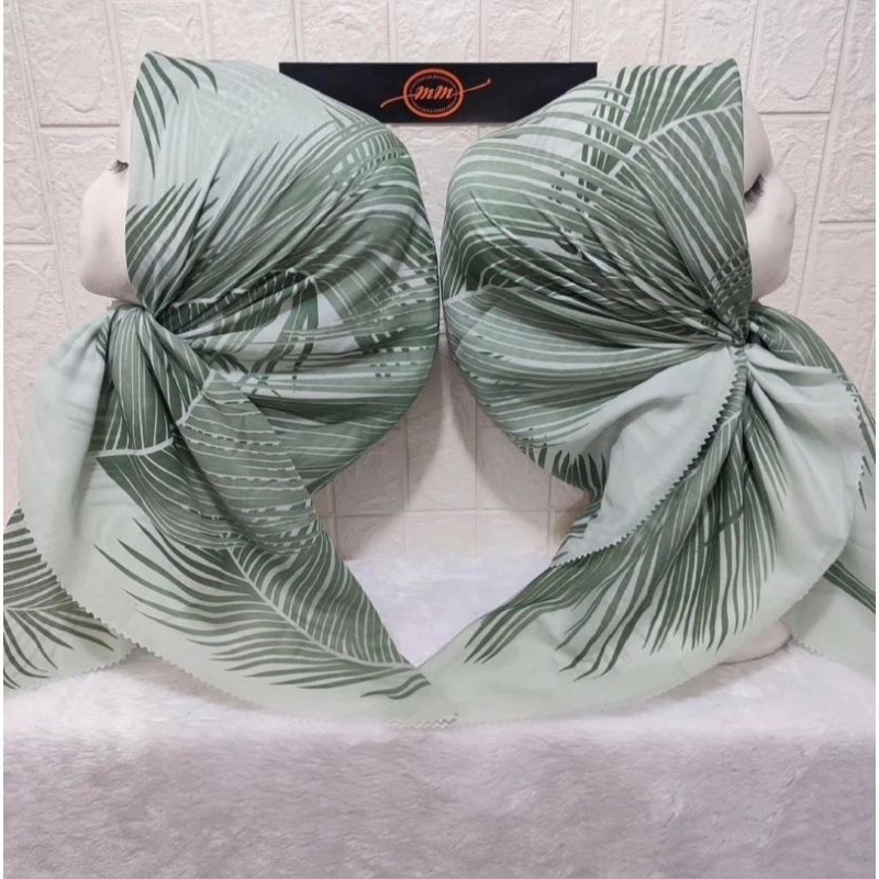 Promo Hijab Segi Empat Voal Motif Daun Warna Hijau Jilbab Murah Terbaru