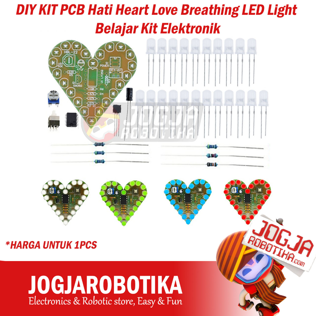 DIY KIT PCB Hati Heart Love Breathing LED Light Belajar Kit Elektronik Elektronika Belajar Solder Me