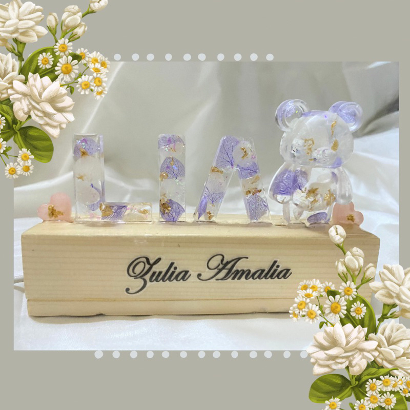 lampu custom- resin dry flowers