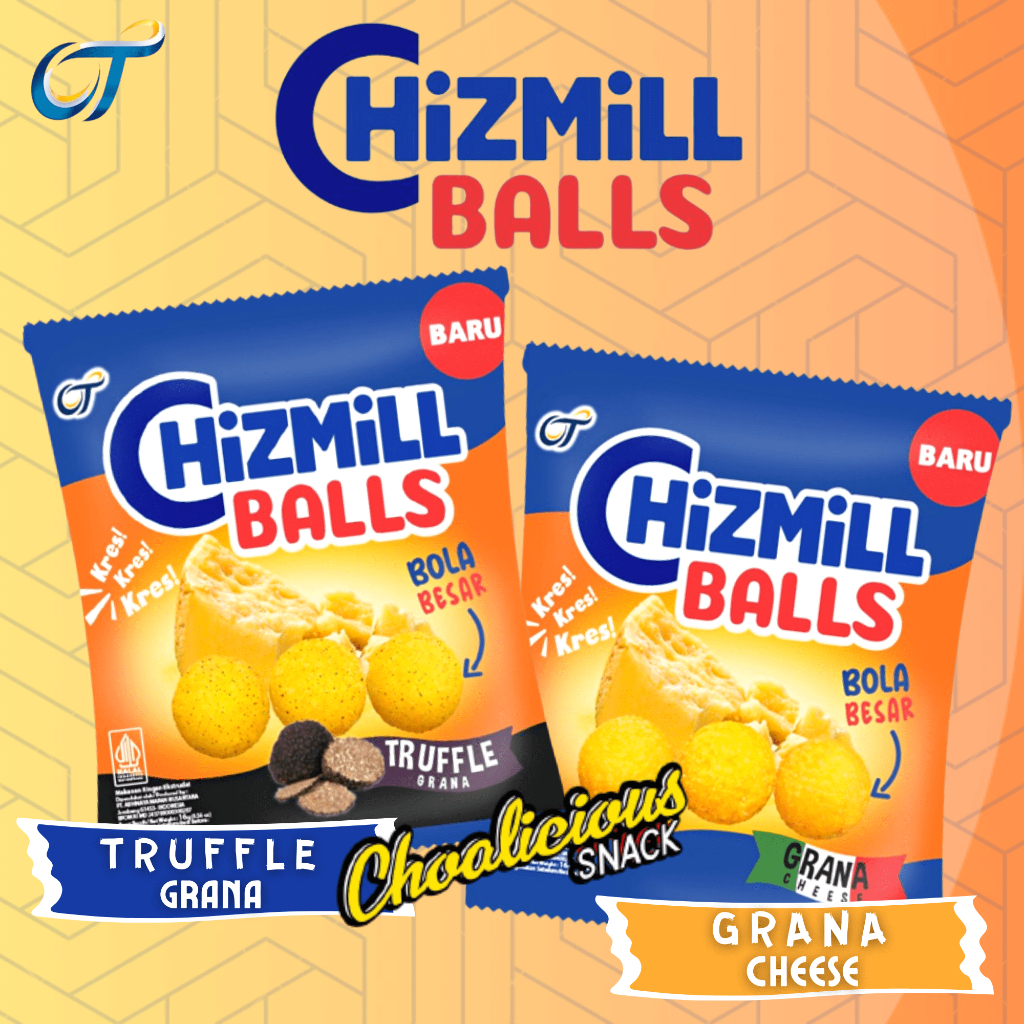 

CHIZMILL BALLS Rasa Grana Cheese / Truffle Grana / Pizza Grana / Meatzza Grana Snack Makanan Ringan @16 gram